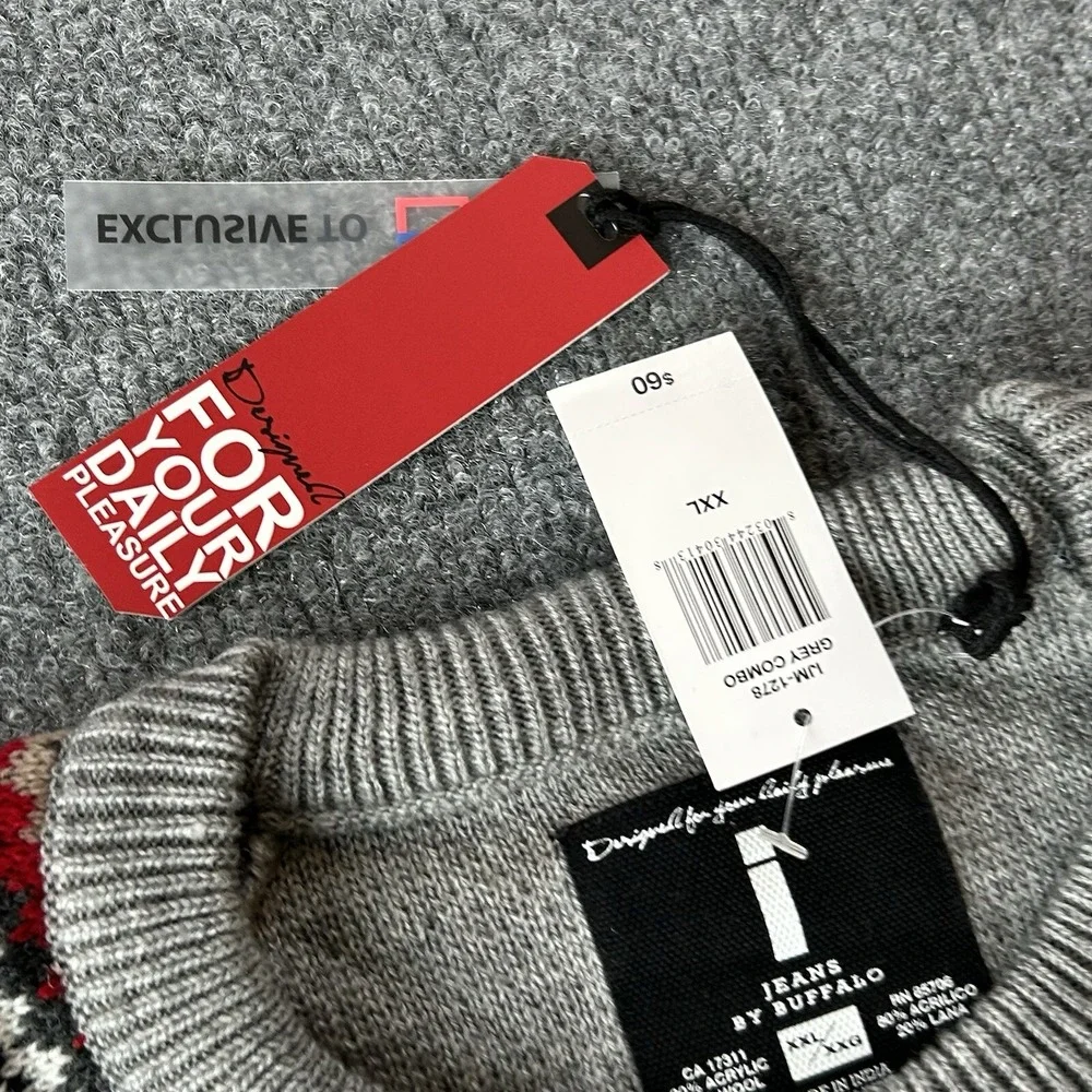 I Jeans By Buffalo Sweater Mens XXL Grey‎ Knit Wool Blend Holiday Christmas New